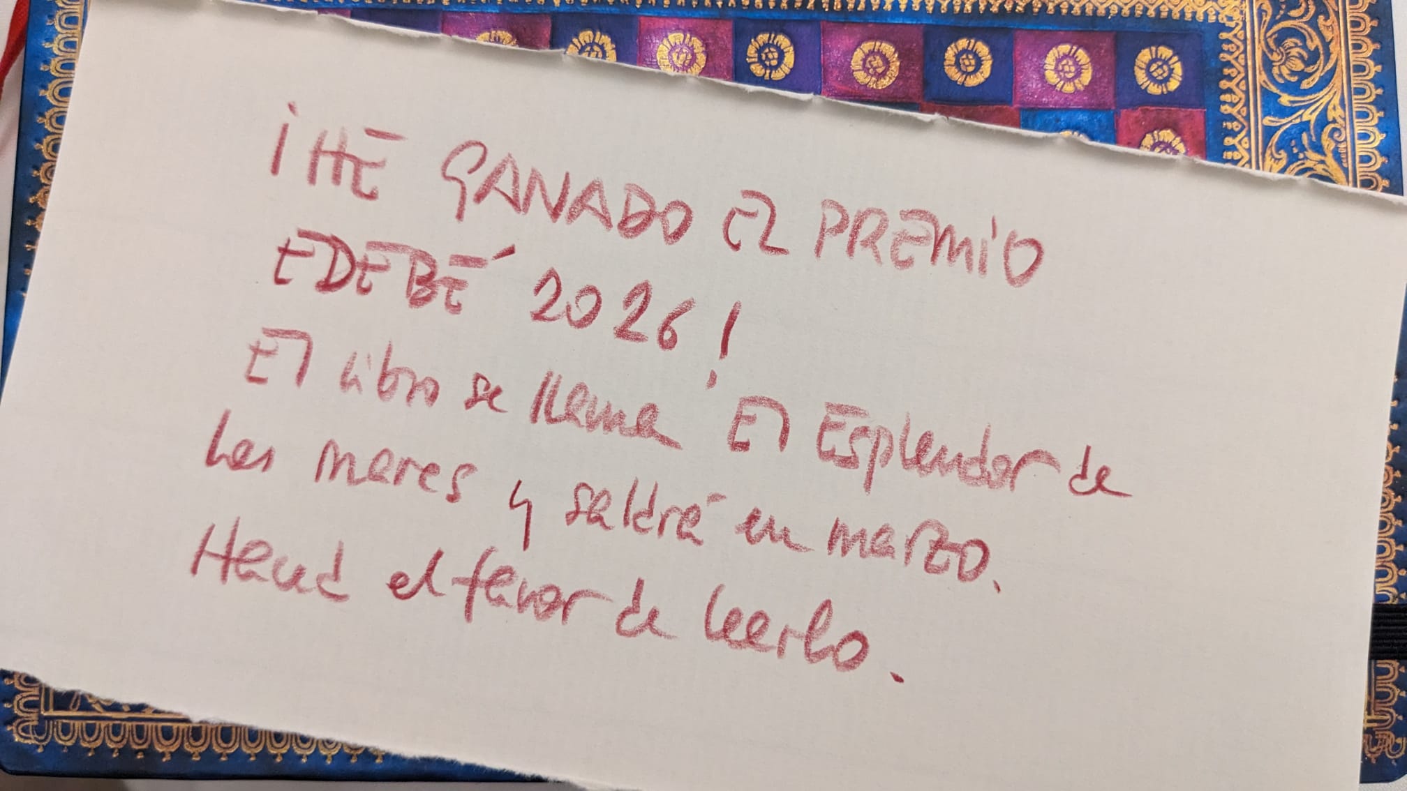 HE GANADO EL PREMIO EDEB&Eacute; 2026!

El libro se llama El Esplendor de los Mares y saldrá en el mes de marzo.
Haced el favor de leerlo.